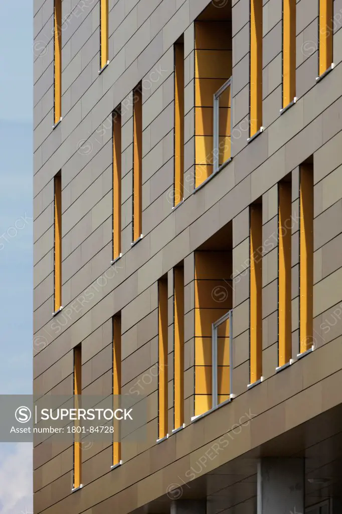 Detail of window openings in facade of apartment building