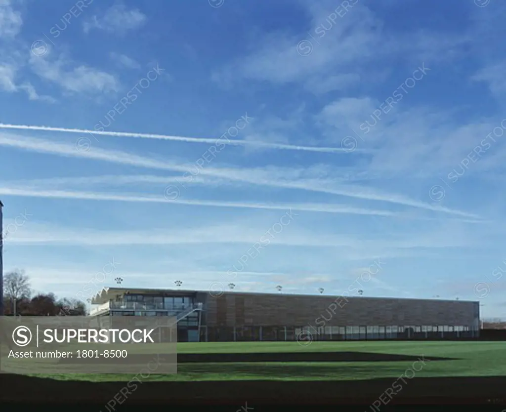 NATIONAL CRICKET ACADEMY - LOUGHBOROUGH UNIVERSITY, LOUGHBOROUGH, LEICESTERSHIRE, UNITED KINGDOM, VIEW FROM FIELD, DAVID MORLEY ARCHITECTS