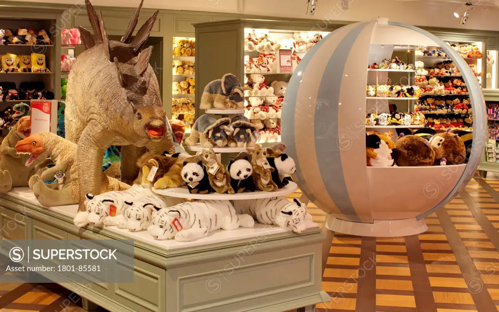 Harrods Children's Department, London, United Kingdom. Architect Shed, 2012. Soft toy department with sphere shaving.