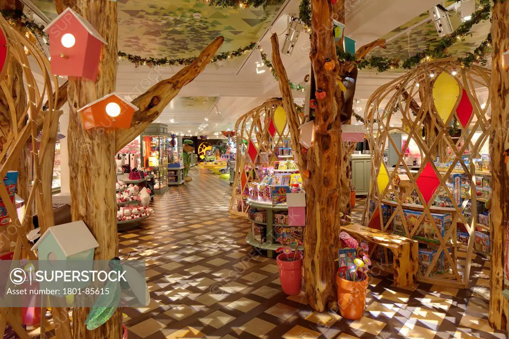 Harrods Children's Department, London, United Kingdom. Architect Shed, 2012. Woodland themed display area.