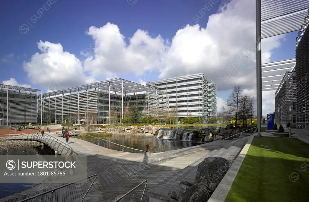 Chiswick Park, London, United Kingdom. Architect Rogers Stirk Harbour + Partners, 2013. Overall view within Chiswick business park.