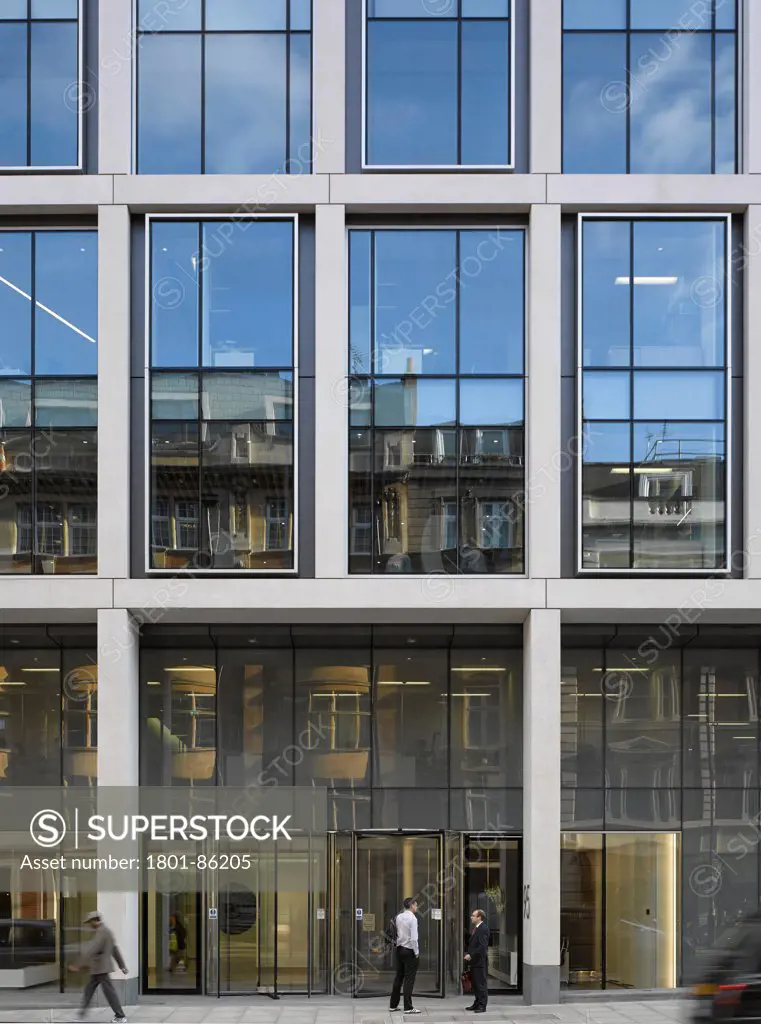 95 Wigmore Street, London, United Kingdom. Architect ORMS Architecture Design, 2013. Exterior view towards reception.