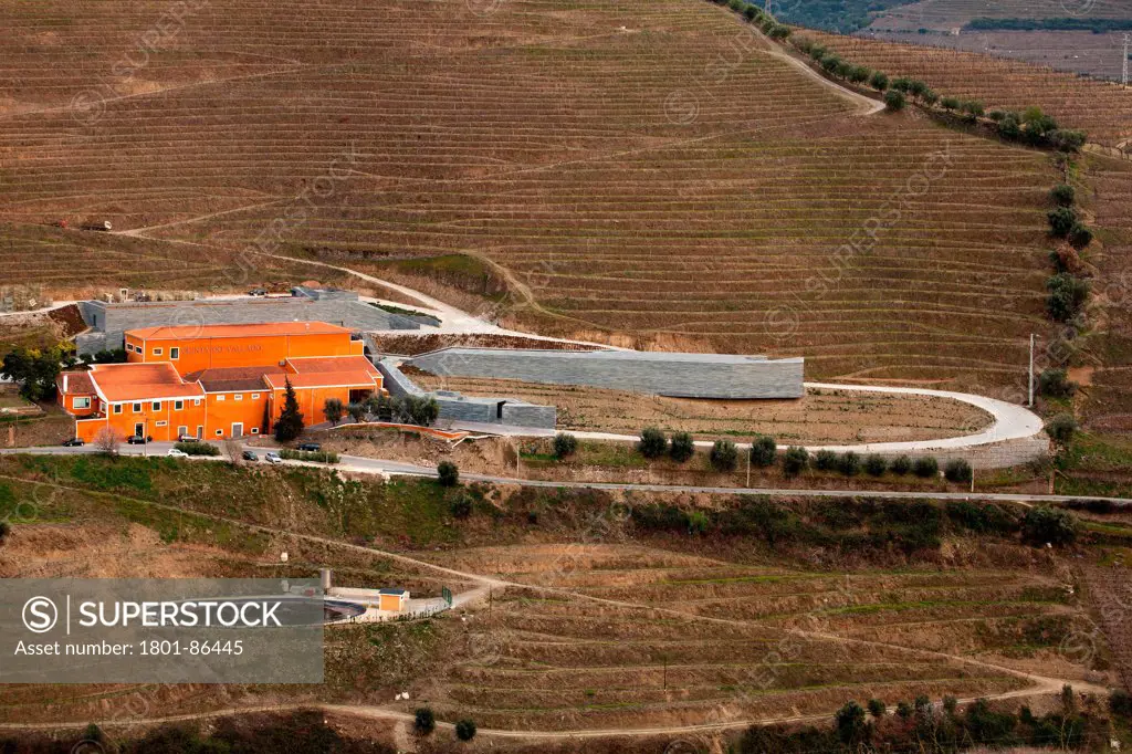 Quinta do Vallado Winery, Peso da Regua, Portugal. Architect Cristina Guedes and Francisco Vieira de Campos, 2013. Existing building and extension integrated in landscape.