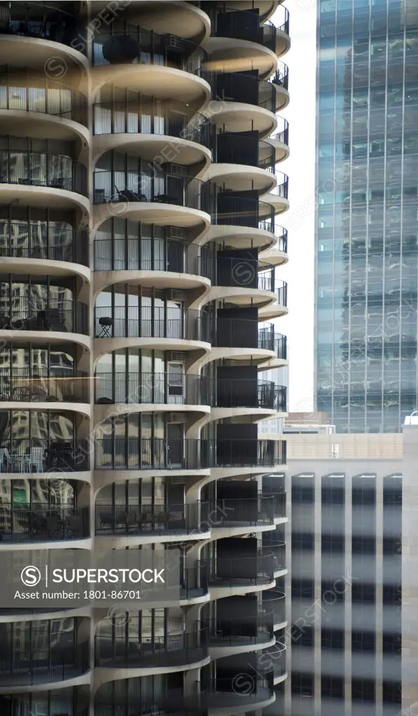 Chicago City Skyline 2013, Chicago, United States. Architect various, 2013. View from IBM Building of Marina City.