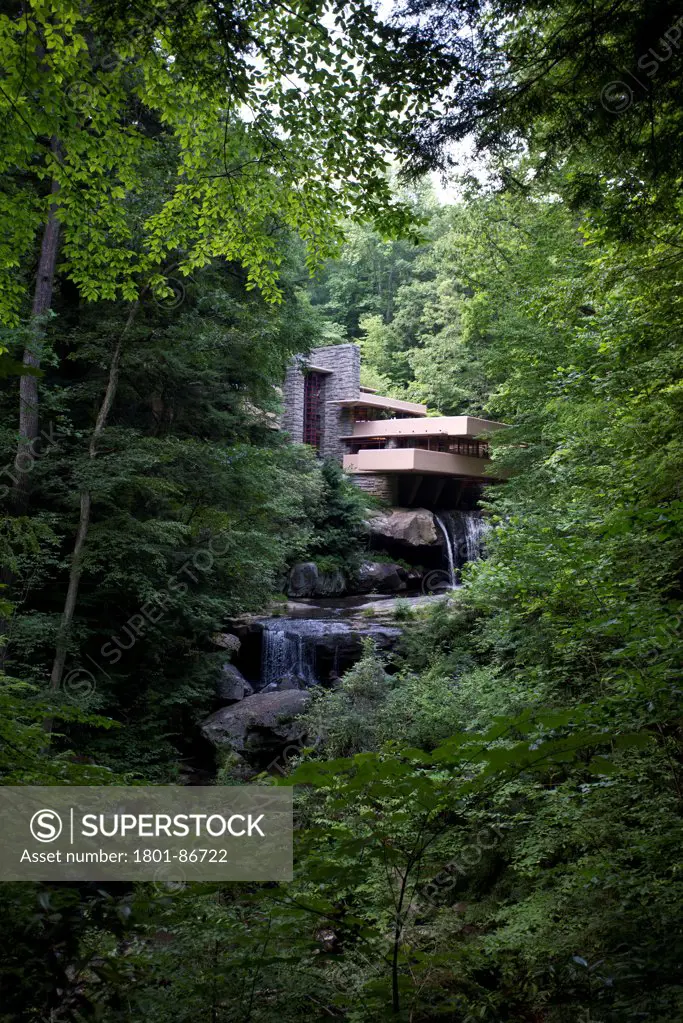 Falling Water, Mill Run, United States. Architect Frank Lloyd Wright, 1936. General view of Fallingwater.