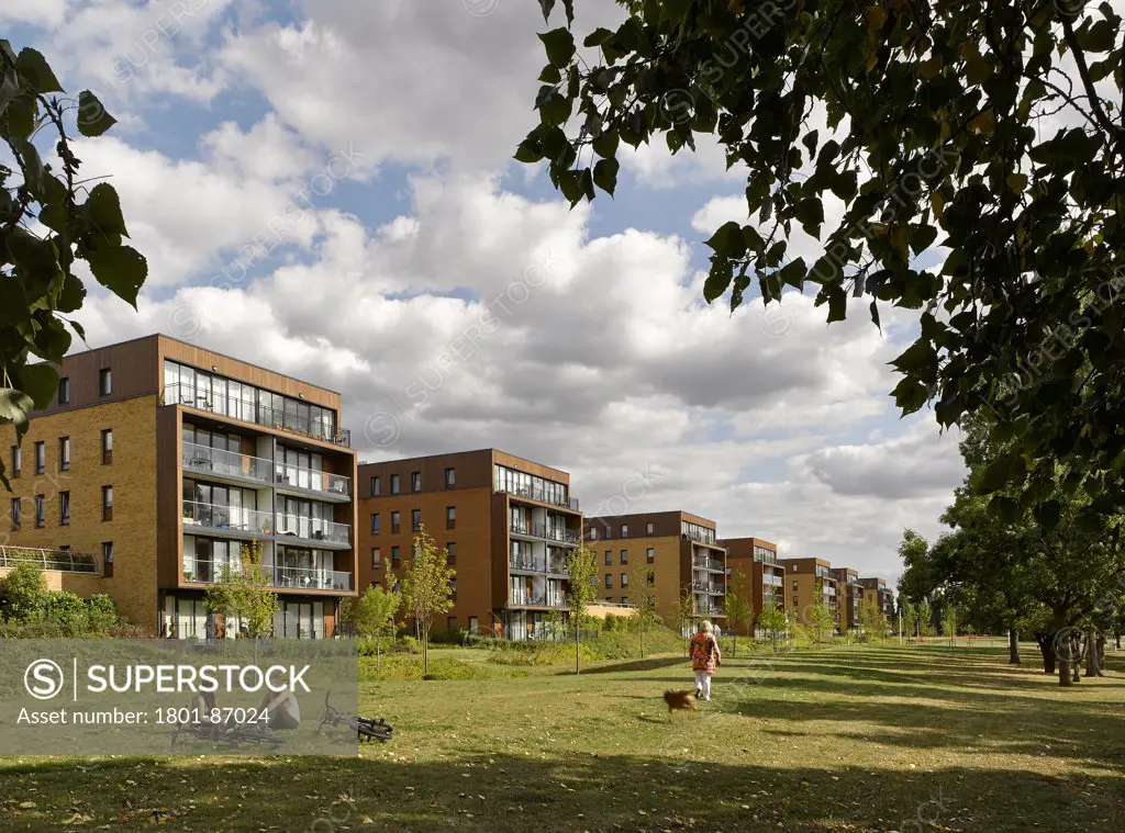 Kidbrooke Village, London, United Kingdom. Architect Lifschutz Davidson Sandilands, 2013. View from Sutcliffe Park.