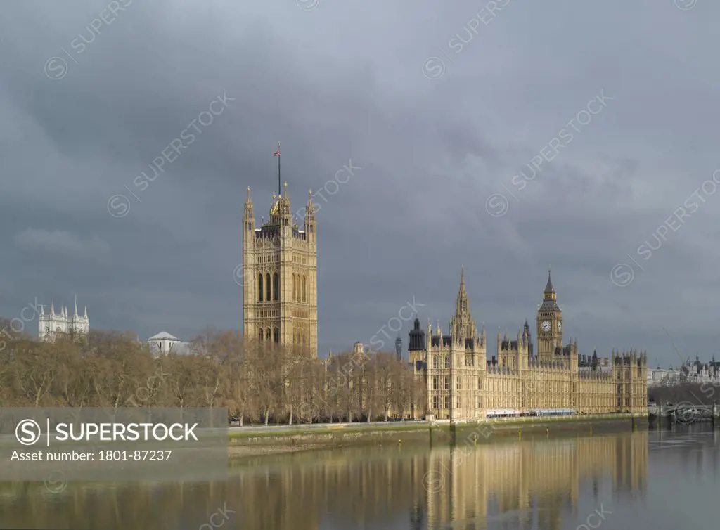 Westminster Abbey, London, United Kingdom. Architect Several, 1745. View from Lambeth Bridge.