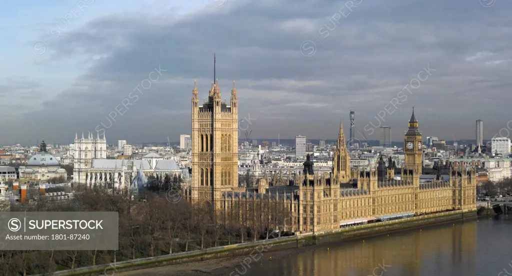 Westminster Abbey, London, United Kingdom. Architect Several, 1745. View from Albert Embankment.