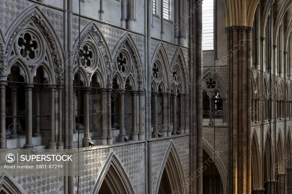 Westminster Abbey, London, United Kingdom. Architect Several, 1745. View from Triforium.