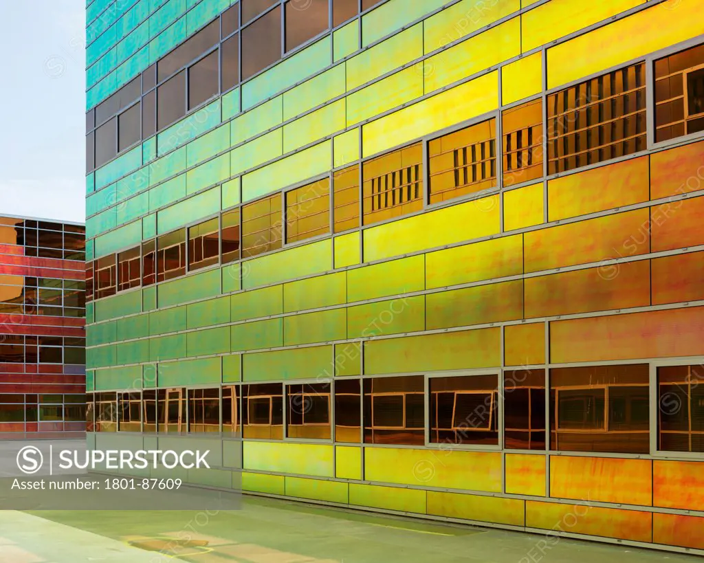 La Defense Offices, Almere, Netherlands. Architect UN Studio, 2004. Coloured facade view.