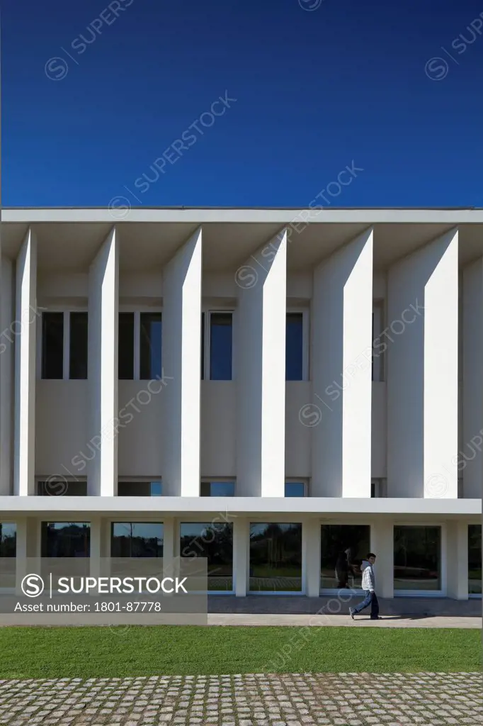 Francisco de Arruda School, Lisbon, Portugal. Architect José Neves, 2013. General view of east facade.