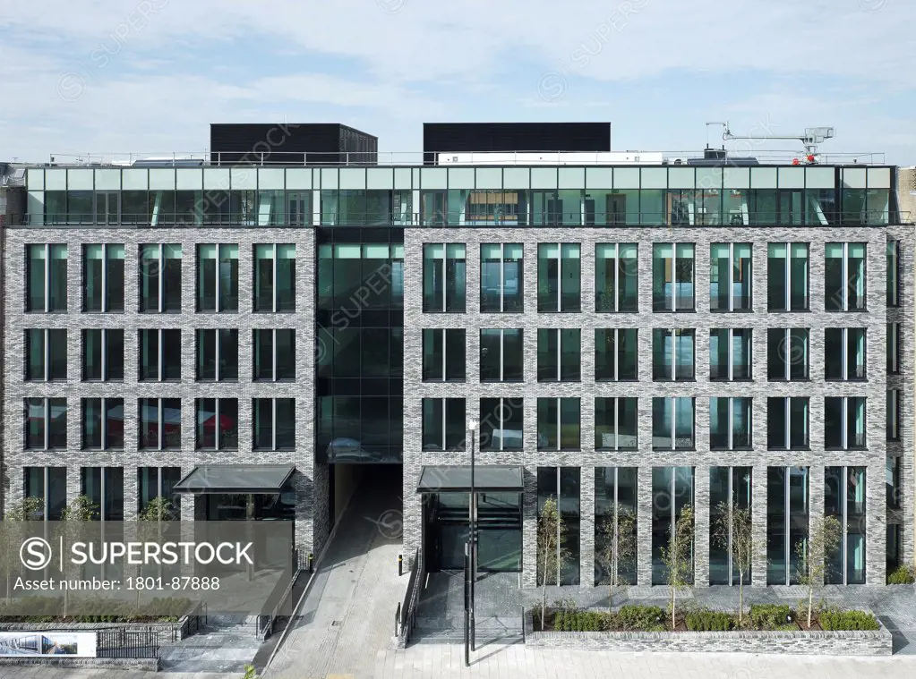 Pentonville Road, London, United Kingdom. Architect Stiff + Trevillion Architects, 2012. High level view of entire Pentonville Rd elevation.