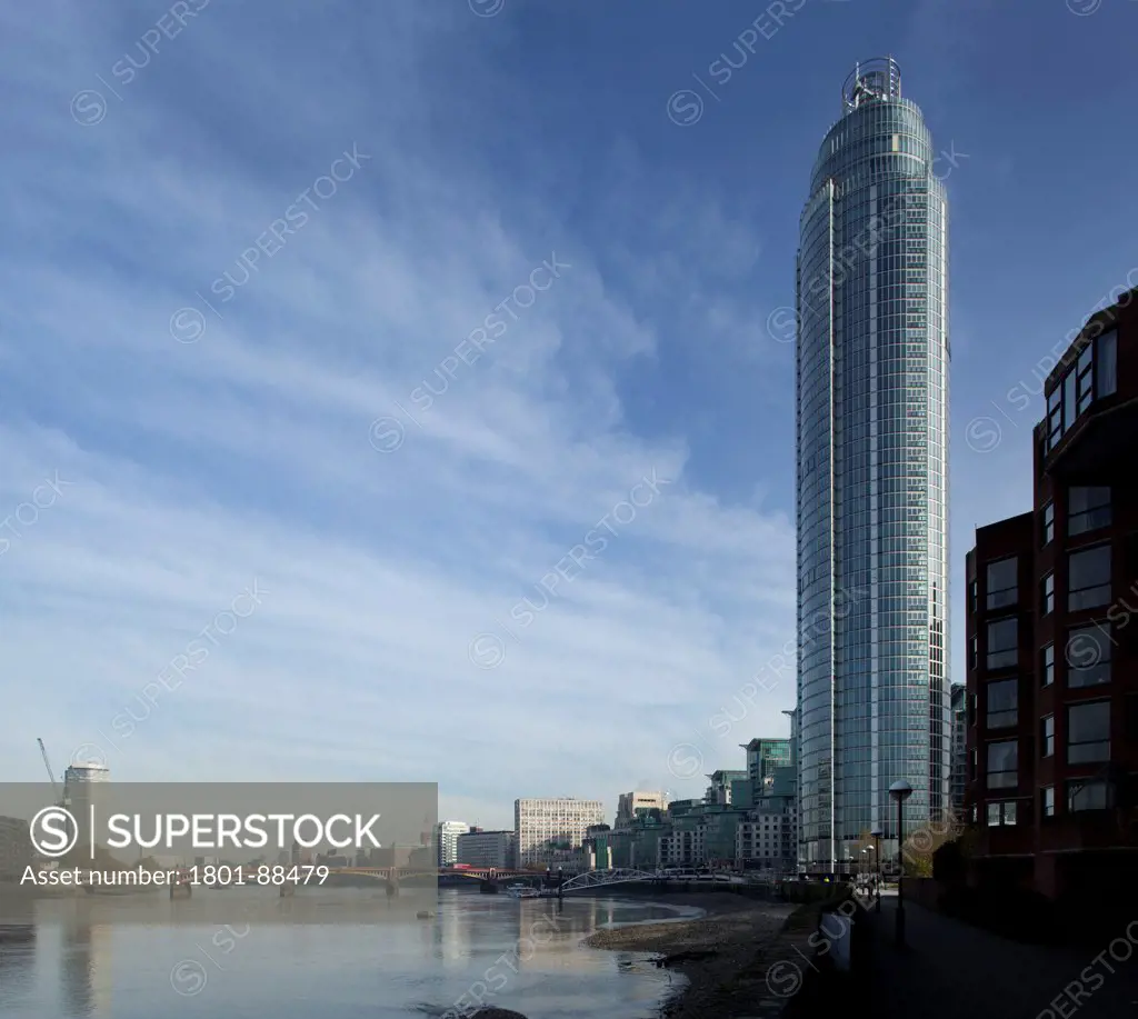 St George Wharf Tower, London, United Kingdom. Architect Barton Willmore, 2013. View from south bank.