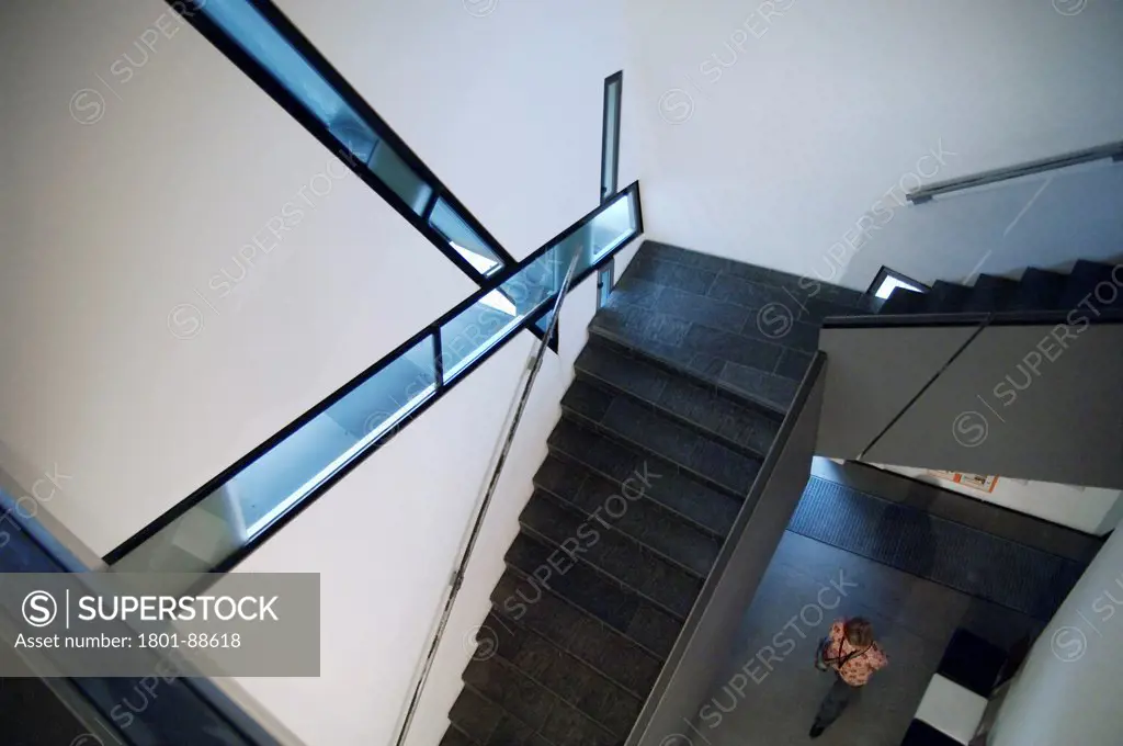 Jewish Museum Berlin, Berlin, Germany. Architect Daniel Libeskind, 2001. View of interior staircase.