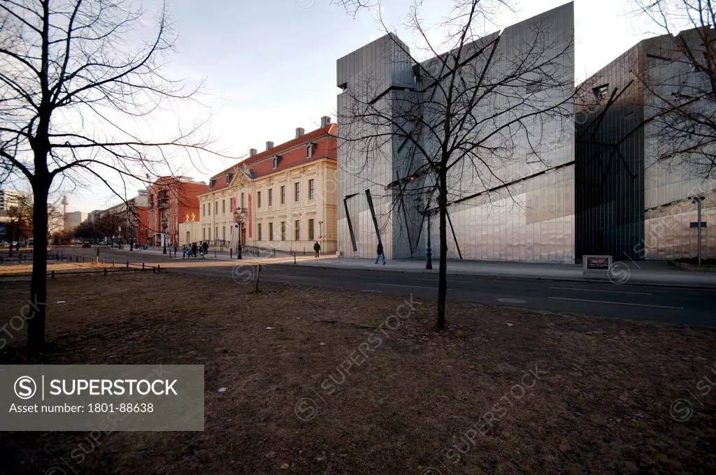 Jewish Museum Berlin, Berlin, Germany. Architect Daniel Libeskind, 2001. View of the facade on Lindenstrasse, the extension aside of the old building.