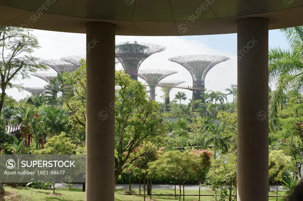 Gardens by the Bay, Singapore, Singapore. Architect Grant Associates, 2012. Garden view arriving from Marina Bay Mall.