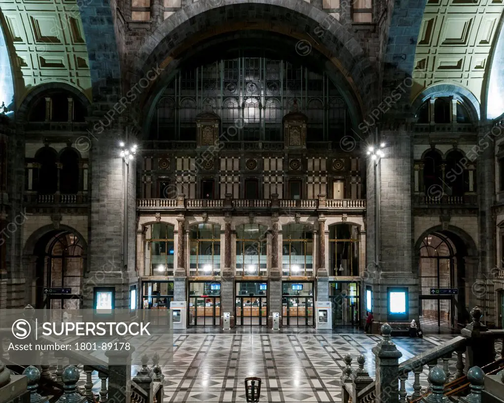 Antwerpen-Centraal Station, Antwerp, Belgium. Architect Louis Delacenserie, 1905. Elevated view to foyer.