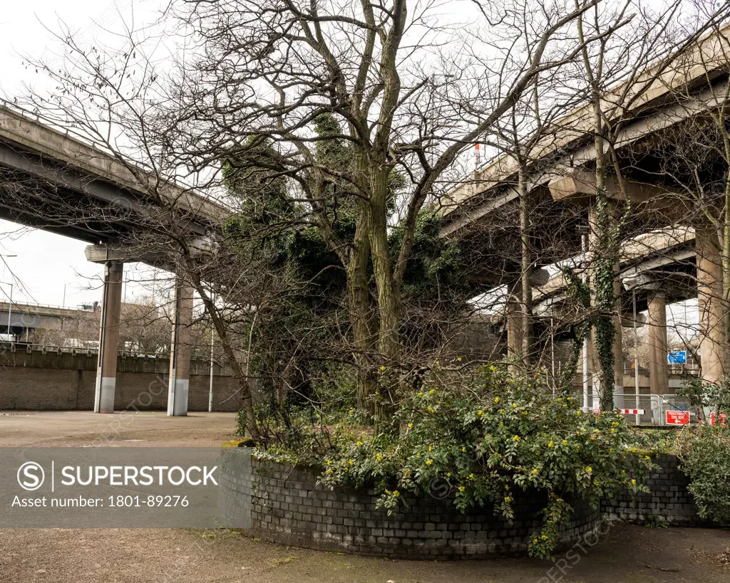 Spaghetti Junction (Gravelly Hill Interchange), Birmingham, United Kingdom. Architect unknown, 1972. Roads and trees.