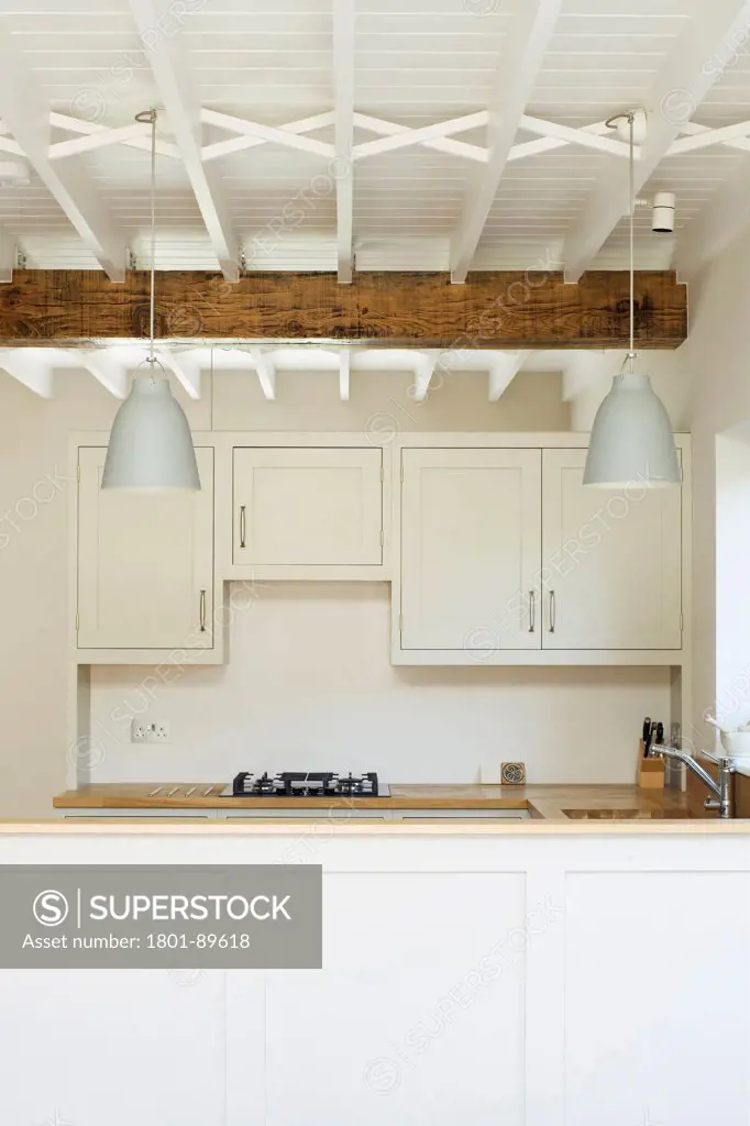 Dorset Road, London, United Kingdom. Architect: Sam Tisdall Architects, 2014. Detail of kitchen worktop and ceiling.