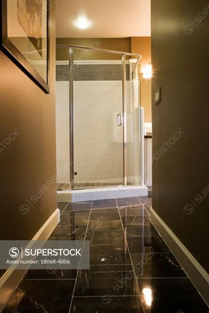 Contemporary Bathroom and Shower with Clear Glass Door