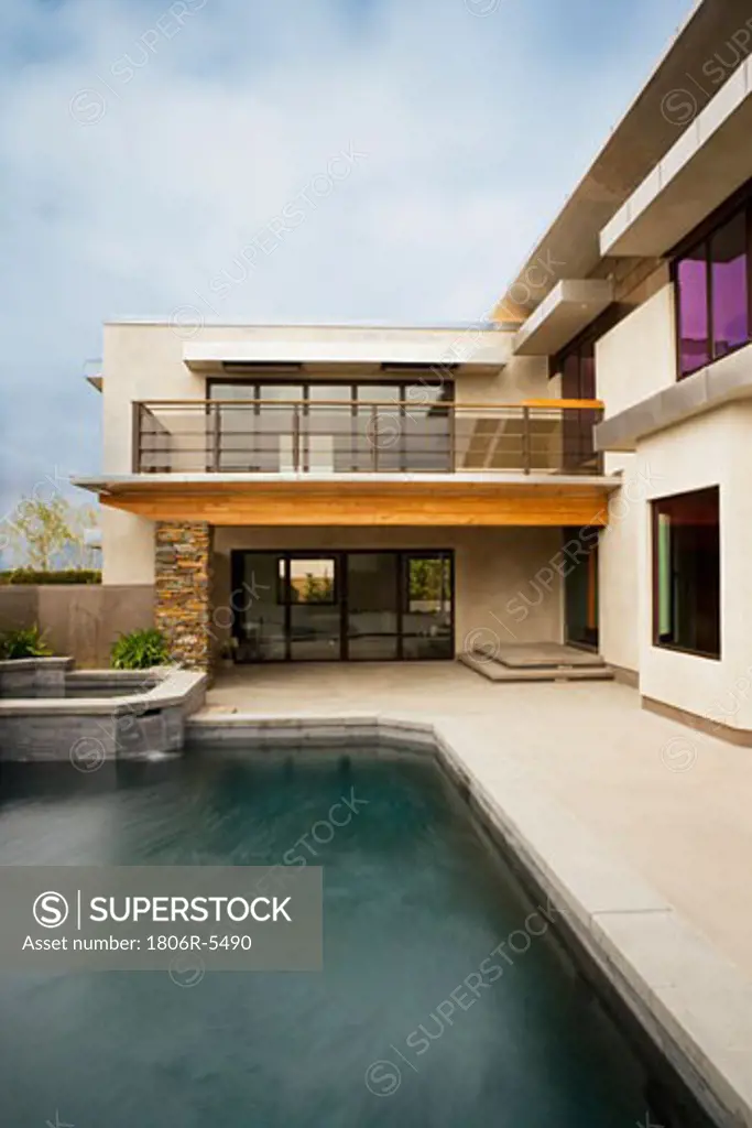 Rear Exterior of Modern Home and Swimming Pool