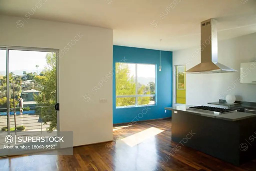 Interior of Empty Modern Kitchen and Living Room