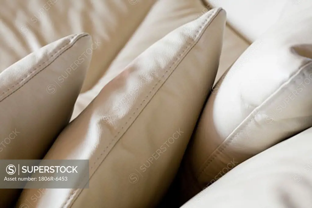 Detail of white leather pillows.