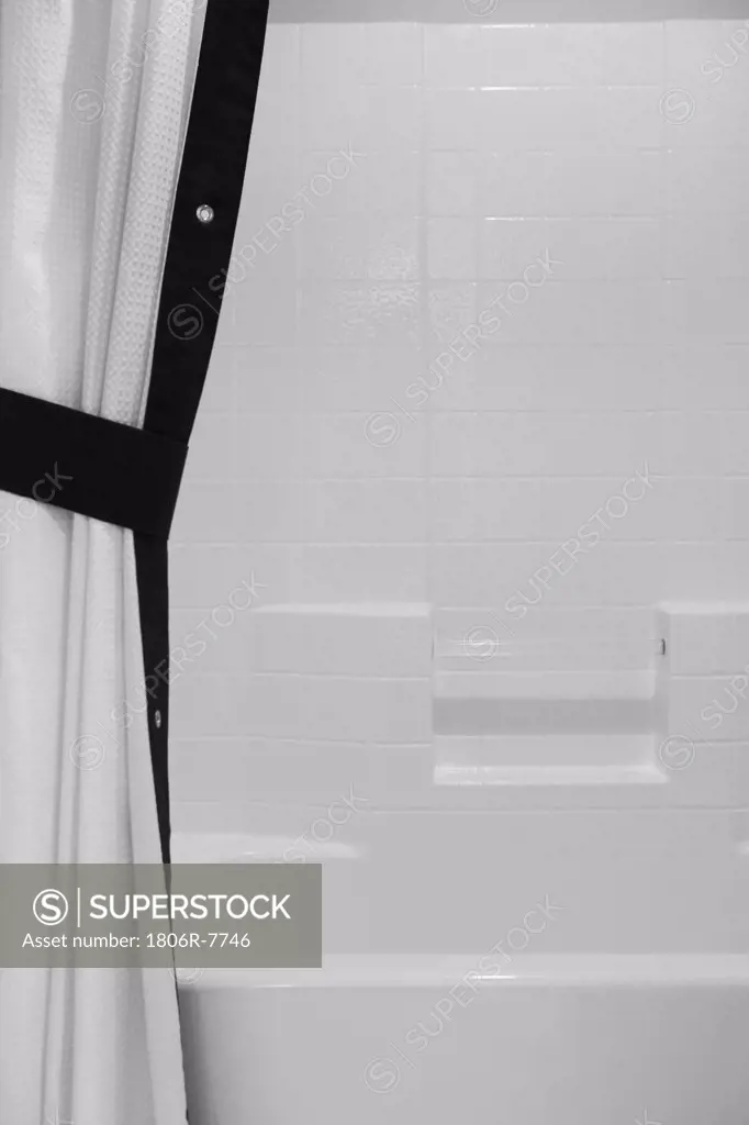 Black and white shower curtain and shower