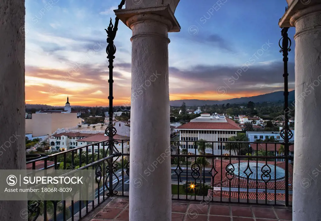 Sunset view from balcony overlooking Santa Barbara