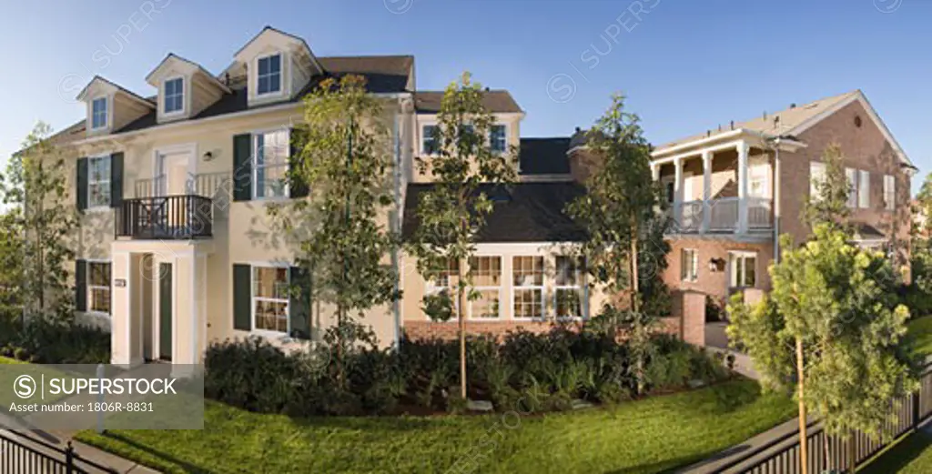Panoramic, Exterior colonial revival style home