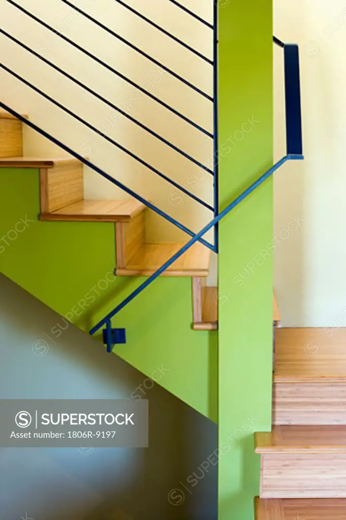 Detail of Modern Staircase with Green Accents