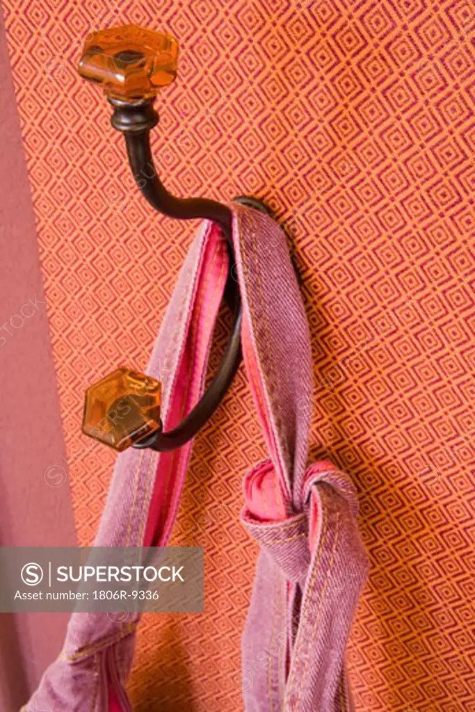 Decorative hook on printed wall paper wall