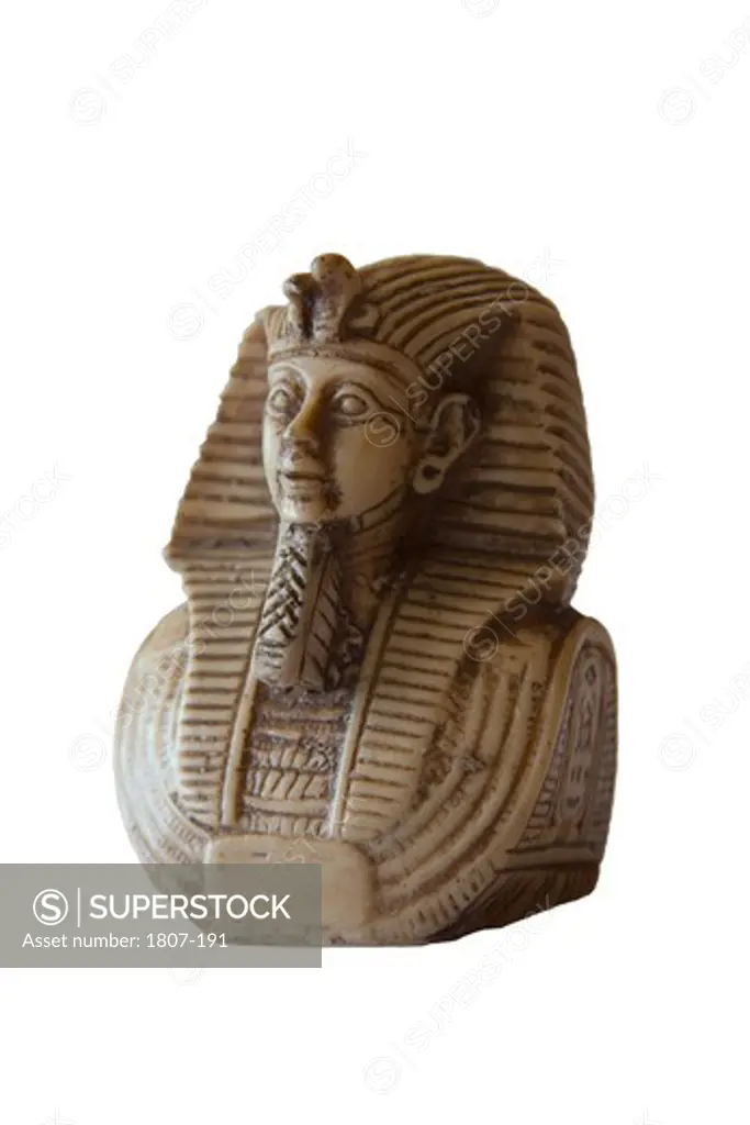 Death mask of Tutankhamen against white background
