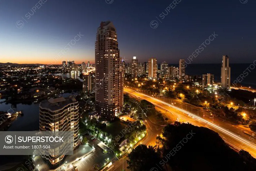 Australia, Queensland, View of Gold Coast city at night