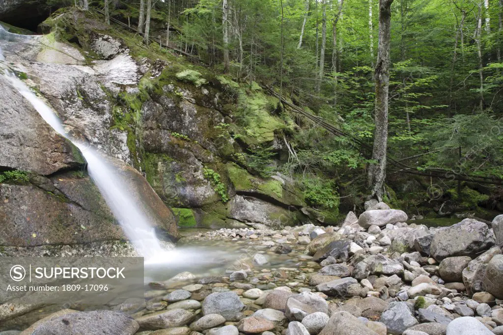 Lafayette Brook Scenic Area - Lafayette Brook Falls during the summer months. This waterfall is located along Lafayette Brook in the White Mountains, New Hampshire USA