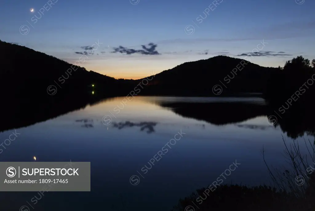 Franconia Notch State Park - Echo Lake at dusk during the spring months in the White Mountains, New Hampshire USA