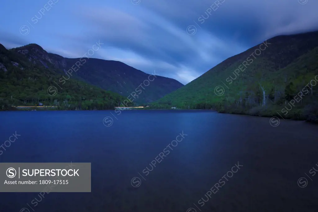 Franconia Notch State Park - Echo Lake at night during the spring months in the White Mountains, New Hampshire USA