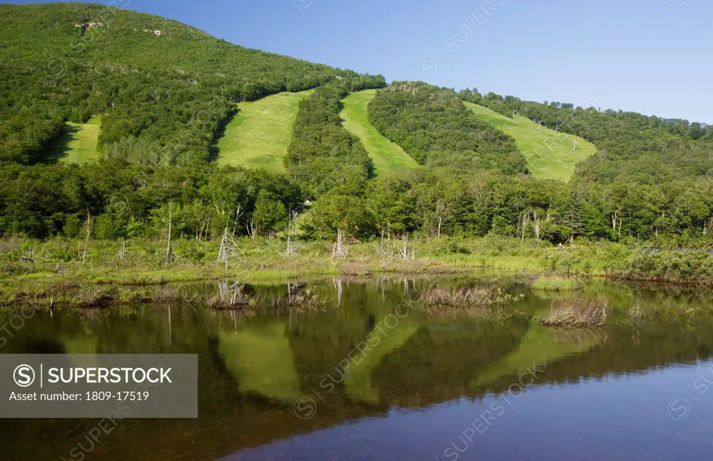 Franconia Notch State Park - Cannon Mountain from Echo Lake during the summer months in the White Mountains, New Hampshire USA