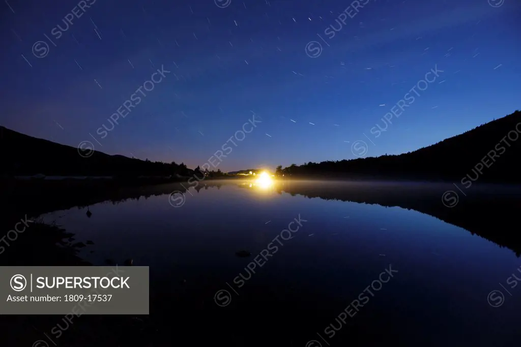 Crawford Notch State Park - Saco Lake  at  night in the White Mountains, New Hampshire USA during the summer months.