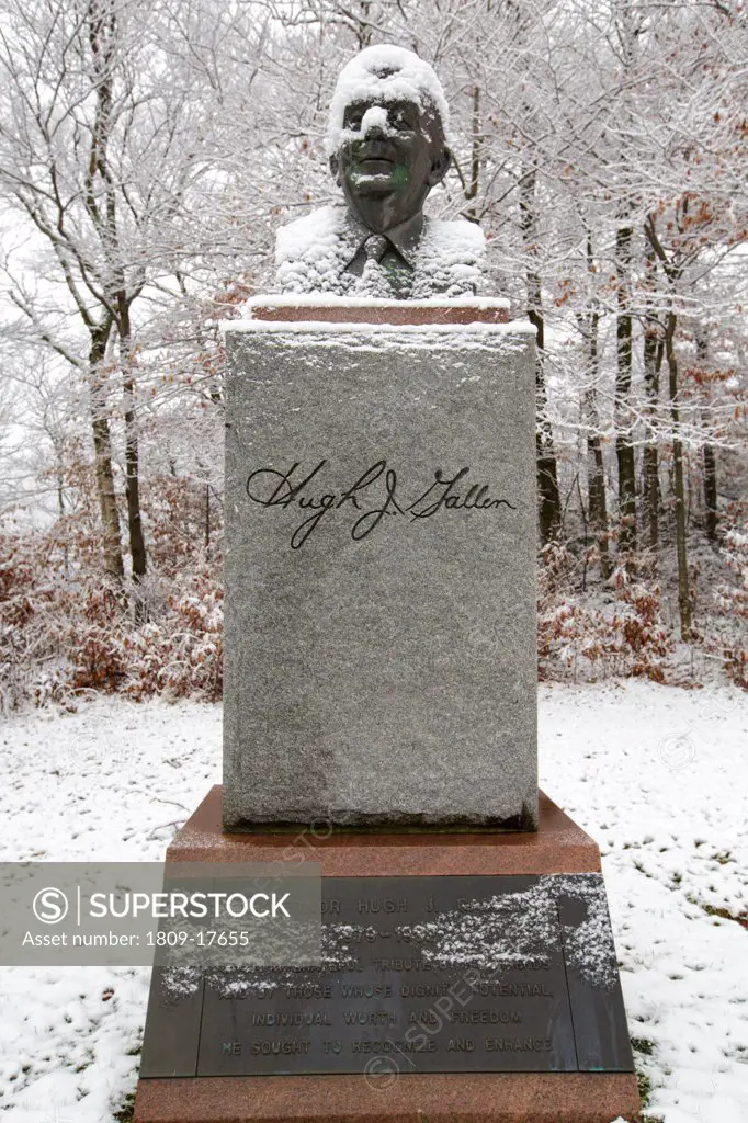 Franconia Notch State Park - Hugh J Gallen Monument in Franconia, New Hampshire, USA. This monument is located near the old Route 3 bridge along the Franconia Bike Path. He served as Governor of the state of New Hampshire from 1979 to 1982