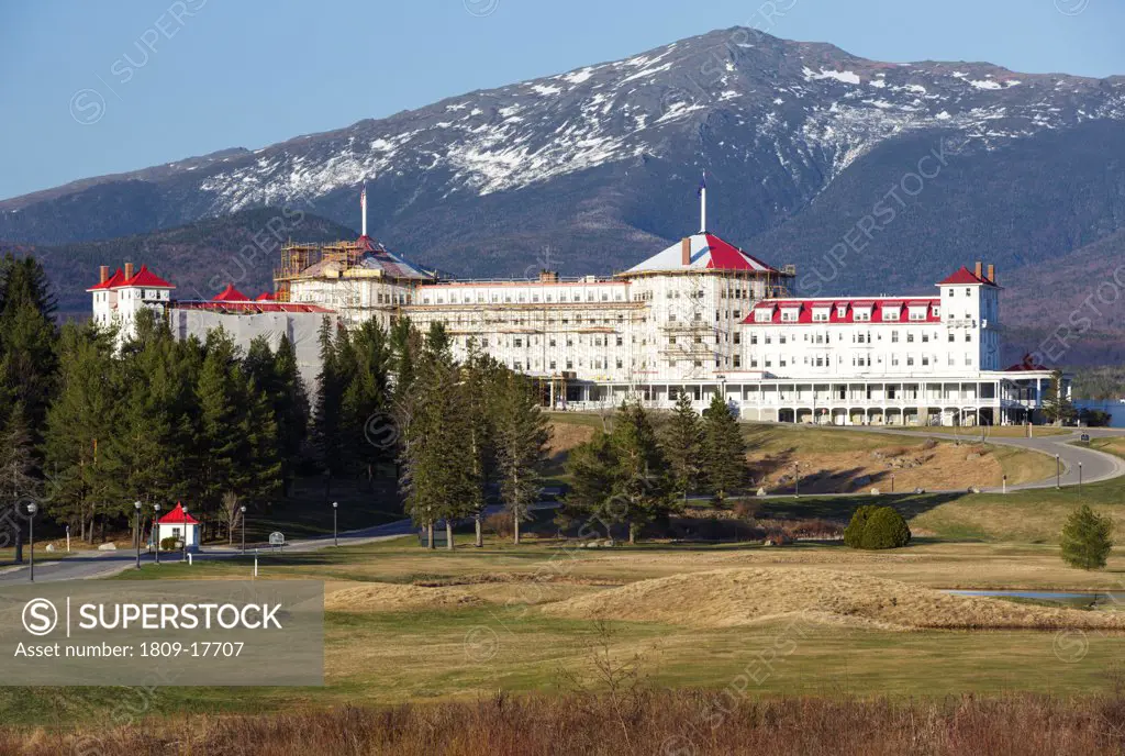 Mount Washington Resort during the spring months in Bretton Woods, New Hampshire USA. The resort looks to be going through renovations.