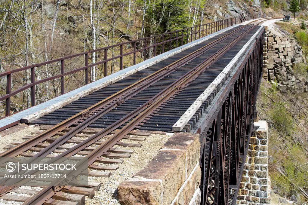 Crawford Notch State Park - Willey Brook Trestle along the old Maine Central Railroad in the White Mountains, New Hampshire USA during the spring months. This railroad is now used by the Conway Scenic Railroad