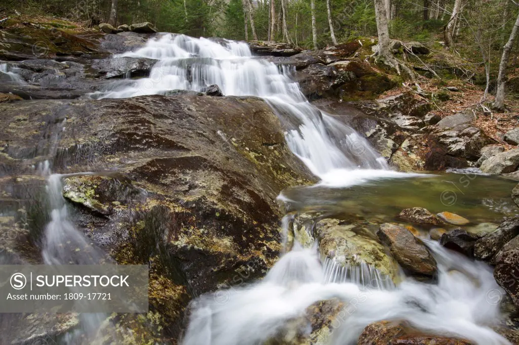 Stark Falls which are located along Stark Falls Brook in Woodstock, New Hampshire USA during the spring months