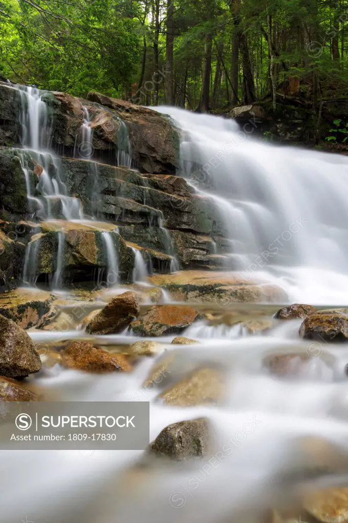 Franconia Notch State Park - Stairs Falls during the spring months. This waterfall is located on Dry Brook in Lincoln, New Hampshire USA The Falling Waters Trail passes by it.