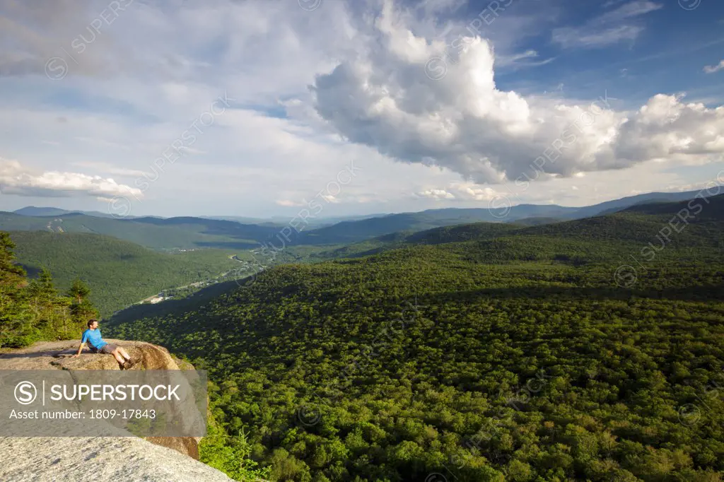 Franconia Notch State Park - Scenic view from the summit of Mount Pemigewasset in Lincoln, New Hampshire USA during the summer months