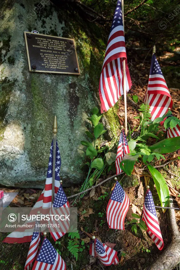 Crash site of B-18 Bomber on Mount Waternomee in Woodstock, New Hampshire USA. Crashed on January 14, 1942. Out of seven crew members, five survived the crash and were able to remove themselves from the wreckage. The remaining two members died when the plane exploded.