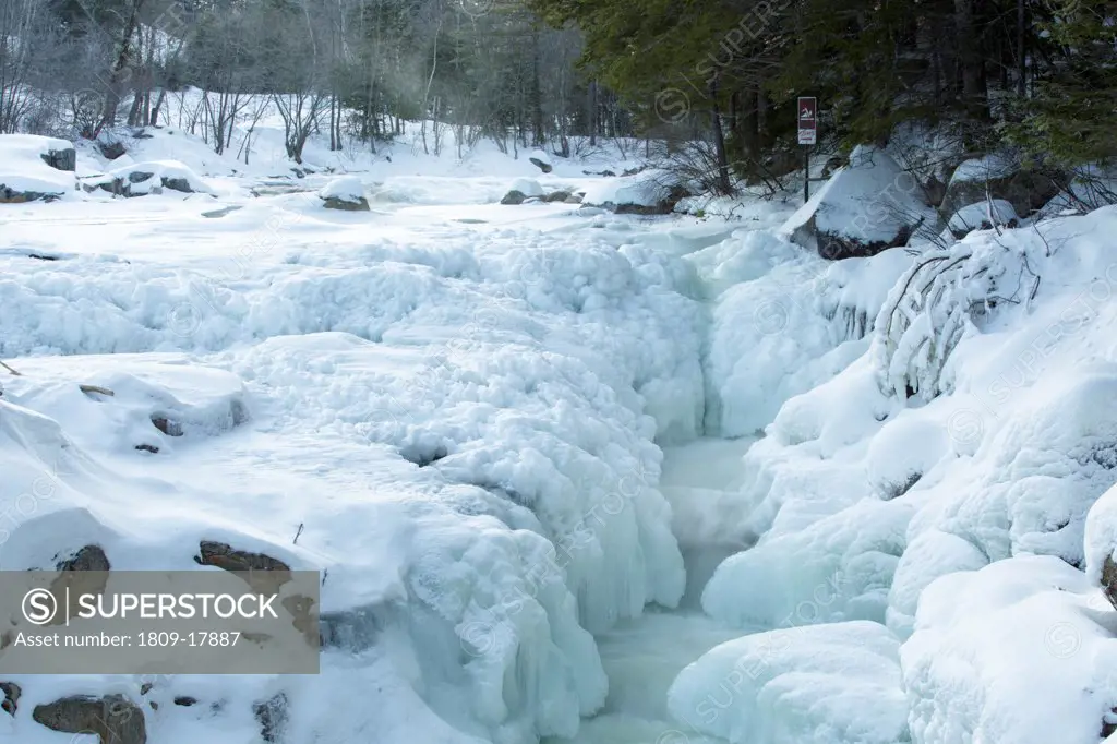 Rocky Gorge Scenic Area - Iced over cascades along the Swift River in the White Mountains, New Hampshire USA during the winter months