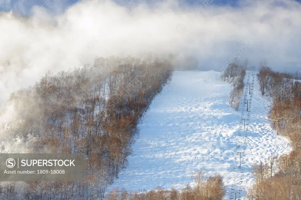 Franconia Notch State Park - Snow making at Cannon Mountains in the White Mountains, New Hampshire USA