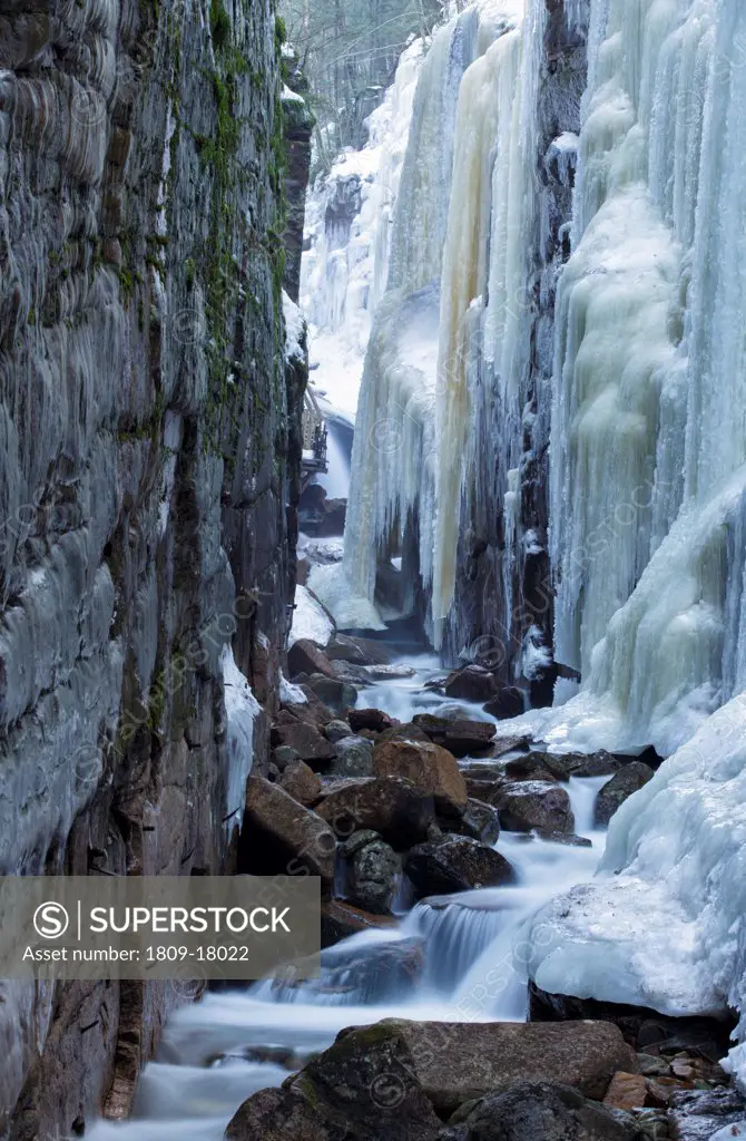 Franconia Notch State Park -Flume Gorge in Lincoln, New Hampshire USA during the winter months