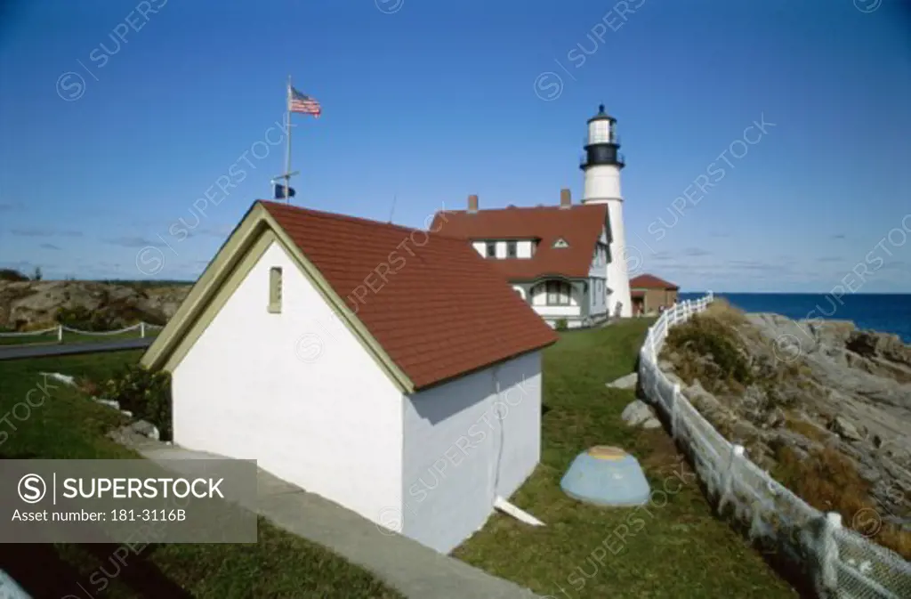 Lighthouse on the coast, Portland Head Lighthouse, Cape Elizabeth, Maine, USA